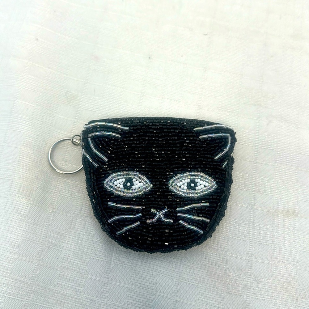 Vintage Beaded Black  Cat Coin Purse